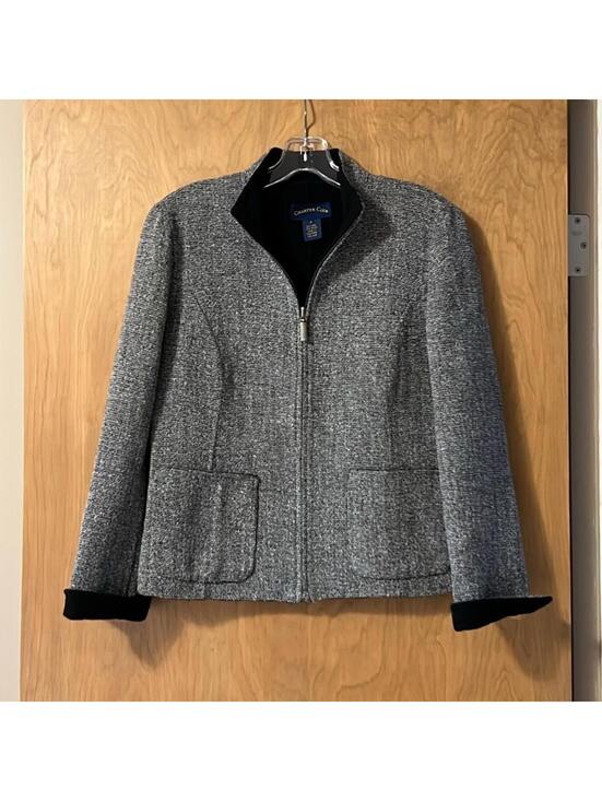 Charter Club Jackets & Blazers - Charter Club Black Gray Wool-Texture Fleece-Lined Jacket Women's Small